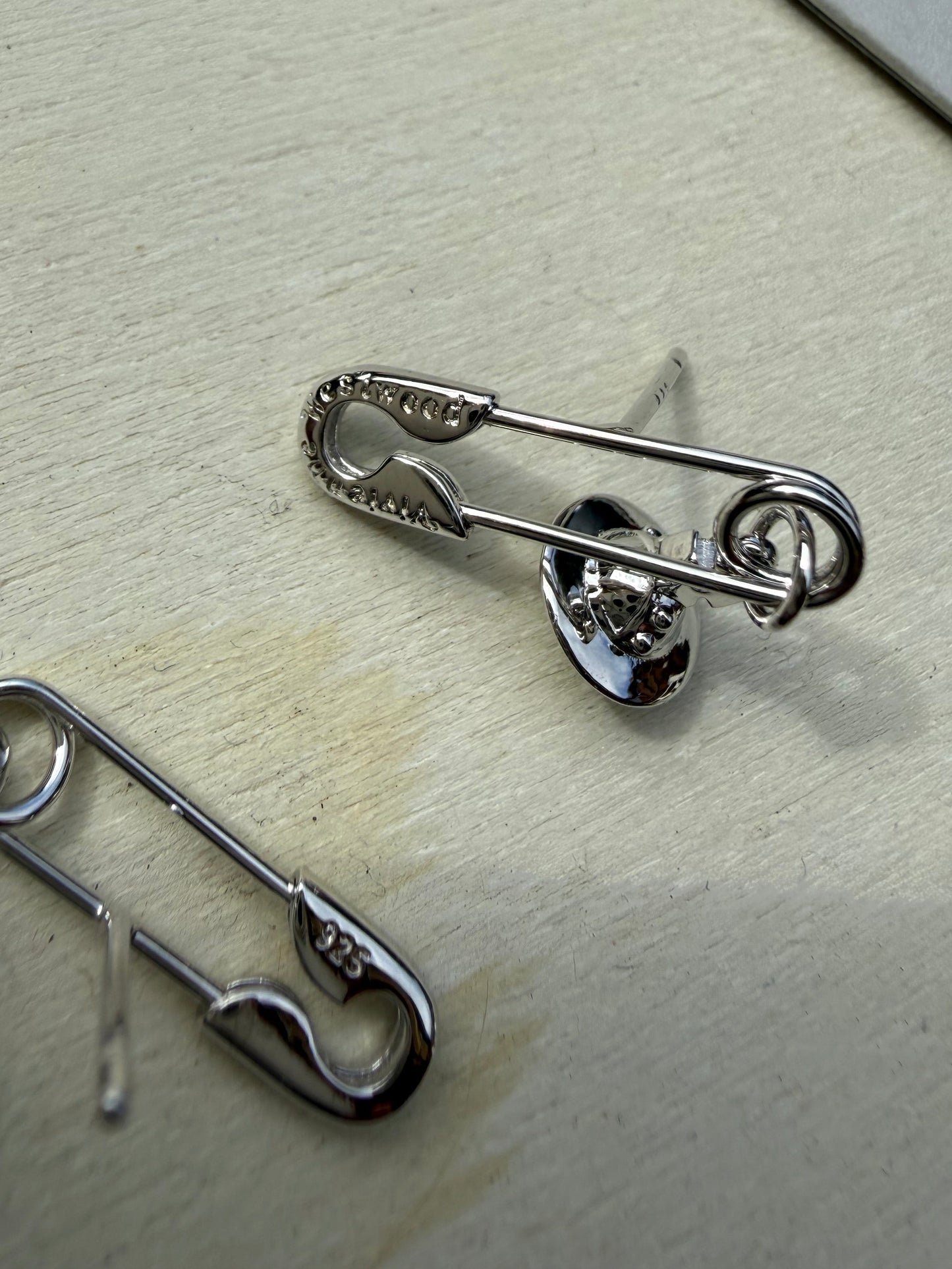 VW Safety Pin 925 Silver Orb Earrings Pre-owned