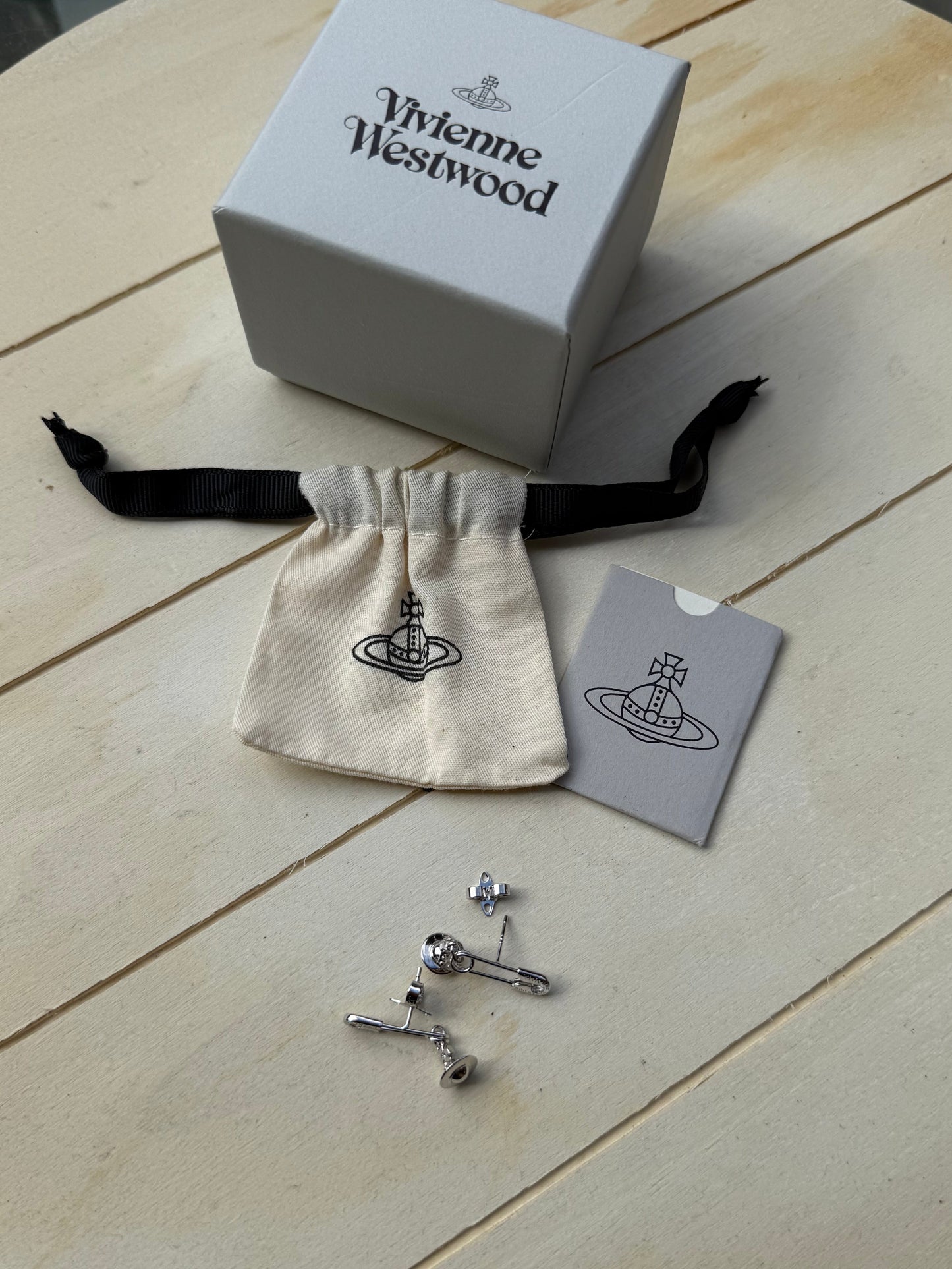 VW Safety Pin 925 Silver Orb Earrings Pre-owned